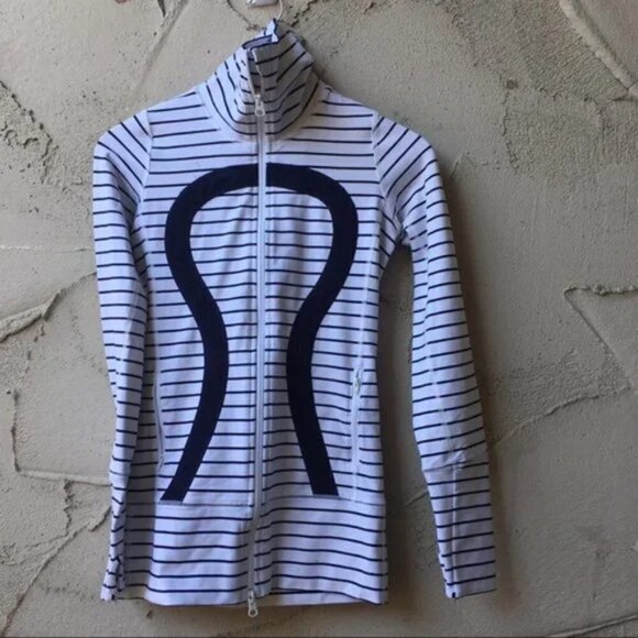 Lululemon In Stride Jacket Quiet Stripe White Deep Indigo / Deep Indigo … - Picture 3 of 11